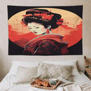 Japanese Woman Geisha Tapestry Asian Cherry Blossom Red Sun Traditional Kimono Folk Tapestries Home Decor for Living Room Bedroom Apartment Farmhouse Dorm 60"x40" by CozyNest Decor