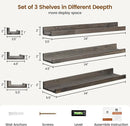 Picture Ledge Wall Shelves - 24 Inch Width Set of 3, Solid Pine Wood Rustic Floating Ledge Shelves for Kids' Room, Bedroom, Kitchen, Bathroom, Living Room, Nursery Display Wall Decor, Grey by TinyTreasures Baby Boutique