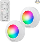 Amazon Basics LED Puck Lights, Color Changing, Battery Operated, IR Remote, 40 Lumens, 2 Pack, Wireless Stick on Lights, Under Cabinet Lighting, Ideal for Closets, and More, White by GreenHaven Gardens