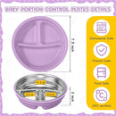 Nuogo 2 Pcs Stainless Steel Baby Suction Plates with Removable Silicone Shell 2-in-1 Metal Toddler Bowl Divided for Picky Eaters Kid Feeding Led Weaning Supply, Dishwasher Safe (Yellow,Purple) by TinyTreasures Baby Boutique