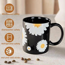 12Oz Daisy floral Black Ceramic Mug, Mug for Daily Coffee and Tea, Lead-free Microwave and Dishwasher Safe Coffee Mug, Perfect gifts for Women and men by CozyNest Decor