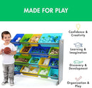 Humble Crew Supersized Toy Storage Organizer with 16 Removable Bins, Grey/Blue/Green/Yellow – Large Toy Storage for Toddlers Ideal for Kids' Rooms, Playrooms, and Nurseries - Modern Toy Bins for Kids by TinyTreasures Baby Boutique