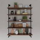 Industrial Pipe Wall Shelves Pipe Shelving with Real Wood Plank ,48 Inches Floating Shelves for Wall Farmhouse Pipe Book Shelves Dark Brown 5 Tier for Kitchen,Living Room Decor and Bar Shelving by CozyNest Decor