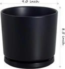 Ekirlin 9 inch Plant Pots,Ceramic Flower Planters Indoor,Modern Succulents Containers with Drain Hole Saucer,Decorate Home,Office & Outdoor (Black) by GreenHaven Gardens