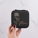 Custom Leather Jewelry Box w/Name & Birth Flower Month - Birthday Gifts for Women, Personalized Jewelry Travel Case - Customized Jewelry Organizer Box, Mom Birthday Gifts - Black by TinyTreasures Baby Boutique