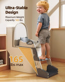3-in-1 Potty Training Toilet, Toddler Toilet Seat with Step Stool, Foldable Potty Ladder with Potty Chart, PU Cushion, Splash Guard, Anti-Slip Steps & Urinal for Boys & Girls, Grey by TinyTreasures Baby Boutique