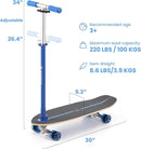 2-in-1 Kids Skateboard & Lean-to-Steer Scooter with Detachable Handlebar, LED Light-Up Wheels, Adjustable Height – Beginner Surf Skateboard for Ages 3+ by TinyTreasures Baby Boutique
