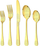 40 Pcs Gold Silverware Set for 8 with Classical Flower Embossed Design, Food Grade Stainless Steel Flatware Set, Eating Utensils Sets Include Fork/Knife/Spoon, Cutlery Set, Dishwasher Safe by CozyNest Decor