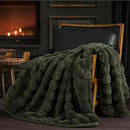 EVERGRACE Ultra Soft Luxury Fluffy Ridgeline Faux Rabbit Fur Throw Blanket, Thick Warm Bubble Throw for Bed, Cozy Plush Reversible Blankets for Couch, Chair, Sofa, Green, 60x80 Inches, 870 GSM by CozyNest Decor