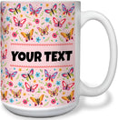 Personalized Mug for Kids - Butterflies - Custom Name/Text, Ceramic Hot Chocolate/Cocoa/Coffee Cup for Girls, Birthday/Christmas/Holiday Gift - 15 oz, White Handle by TinyTreasures Baby Boutique