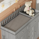 Nursery Dresser with Changing Table Top, 46"W Baby Dresser with 2 Drawers, Laundry Basket & Raised Guard, Infant Diaper Changing Storage Organize Station for Nursery and Baby Bedroom, Grey by TinyTreasures Baby Boutique