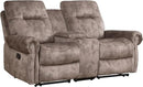 EBELLO Manual Recliner Loveseat Sofa, 2 Seater Reclining Couch Chair with Center Console, Hidden Storage and Cup Holders, Vintage Rivet Mid-Century Design for Living Room, Meeting Room, Brown by CozyNest Decor