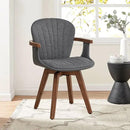 LUNLING Swivel Dining Chairs, Mid Century Modern Gray Fabric+Faux Leather Kitchen Chairs with Arms,Bamboo Legs Side Chairs No Wheels,Accent Chair for Dining Rooms and Offices(Gray Fabric,1PCS) by CozyNest Decor