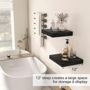 Fun Memories 12 Inch Floating Shelf, Rustic Wood Wall Shelves for Wall Decor & Storage, 12 x 12 Floating Shelf for Living Room, Bathroom, Bedroom, Black, Set of 2 by CozyNest Decor