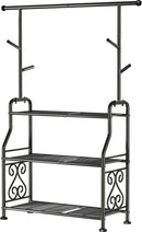 GIOTORENT Plant Stand Indoor Outdoor, 3-Tier Heavy Duty Metal Shelves, Display up to 14 Multiple Plants, Tall Plant Holder with Plant Hanger, Suit for Patio Living Room Garden Balcony, 5 Hooks, Black by GreenHaven Gardens