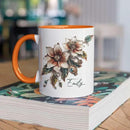 Customized Name Coffee Cup, Custom Steampunk Floral Design Cup, Personalized Flower Lover Ceramic Cup 11oz, White Mug Gift For Floral Enthusiasts, Steampunk Flower Cup For Birthday by CozyNest Decor
