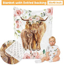 Baby Crib Bedding Set - Highland Cow Design Nursery Bed 3 Pcs Set - Chic Soft Blanket with Dotted Backing, Sheet, Pillowcase for Newborns Girls Boys Gifts Color01 by TinyTreasures Baby Boutique