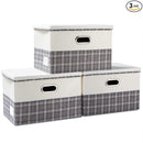 PRANDOM Large Collapsible Storage Bins with Lids [3-Pack] Fabric Foldable Storage Boxes Organizer Containers Baskets Cube with Cover for Home Bedroom Closet Office Gray plaid & Cream(17.7x11.8x11.8) by TinyTreasures Baby Boutique