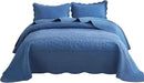MarCielo 3-Piece 100% Cotton Oversized Bedspread Lightweight Quilt Coverlet Embroidery Farmhouse Bedding Set T0 (Midtone Blue, Oversized King (118"x106")) by CozyNest Decor