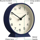 NEWGATE® M Mantel Echo Desk Clock | Modern Round Design | Navy Blue | Easy to Read Numbers | Contemporary Style for Desk, Table, Shelf or Bedside by CozyNest Decor