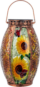 Sunflower Solar Lanterns Outdoor Waterproof,Hanging Solar Lantern with Ladybug,Outdoor Solar Lanterns with Hollowed-Out Design Metal &Glass Lantern,Solar Lights for Garden Patio Lawn Decor by GreenHaven Gardens