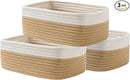 KALLAX Small Woven Basket, 12 x 8 x 4.5 Inches, Storage Basket for Organizing, Cute Small Rope Shelf Closet Cube Storage Bins Baskets for Shelves, Dog Toy Gift Baskets Empty, 3 Pack White & Brown by TinyTreasures Baby Boutique