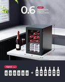 6 Bottles and 6 Cans Compact Beverage Refrigerator, Freestanding Mini Fridge with Temperature Control for Beer Wine, Under Counter Small Refrigerator Adjustable Shelve & Glass Door for Home and Bar by CozyNest Decor
