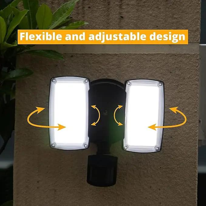 UME 2 Pack 19W LED Flood Light Motion Sensor Outdoor, 2 Adjustable Head, 2000LM, 5000K, IP65 Waterproof, Dusk to Dawn Security Light with Photocell for Exterior,Outside,Garage,House(Black), photo 5 of 7