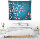 Japanese Koi Fish Tapestry, Cherry Blossoms Asian Oriental Green Teal Flower Branch Koi Fish Carp Tapestries Wall Hanging for Bedroom Living Room Office Decor 60"x50" by CozyNest Decor