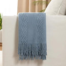 MIULEE Dusty Blue Cozy Knitted Throw Blanket for Couch Textured Knit Blanket with Tassels Woven Acrylic Wave Pattern Boho Blankets for Sofa Bed Chair 50"x60" by CozyNest Decor