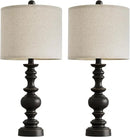 BOBOMOMO 24" Traditional Farmhouse Table Lamp Set of 2, Vintage Resin Lamps for Living Room Bedroom, Rustic Nightstand Lamp with Linen Shades, Retro Black Table Lamps for Living Room, Bedroom, Office by CozyNest Decor