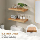 RICHFOCUS Elm Floating Shelves for Wall - 24" W x 9.3" D Rustic Solid Wood Shelves with Invisible Bracket, Wall-Mounted for Living Room, Bedroom, Kitchen Storage & Display, Set of 2, Natural by CozyNest Decor