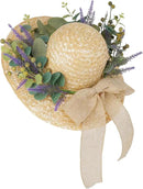 Dilicoming Spring Eucalyptus Wreaths for Front Door - 16 Inch Summer Fall Straw Hat Wreath with Bow, Women Gift, Indoor Outdoor Wreaths for Wall, Window, Farmhouse, Party, Holiday Home Décor by CozyNest Decor