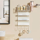 VITVITI Metal Hair Tool Organizer Wall Mount, Hair Dryer Holder with 4 Tier Shelf Basket Hooks, Bathroom Hairs Styling Tool Organizer for Curling Iron/Blow Dryer/Straightener, White by CozyNest Decor