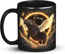 Personalized Choose Name Coffee Mug, Custom Hippo Ceramic Coffee Cup 11oz 15oz, Fantasy Animal Black Cup for Kids, Custom Whimsical Hippo with Wings Mug, Gifts for Holiday by CozyNest Decor