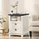 18" Farmhouse Night Stands Set of 2 with Charging Station, 2 Drawers End Table Dresser for Bedroom， Wooden Nightstand, Bed Side Table with Open Shelf, Bedside Cabinet for Living Room（White） by CozyNest Decor