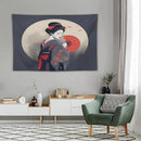 Japanese Woman Geisha Tapestry Asian Red Cherry Blossom Red Sun Traditional Kimono Folk Tapestries Home Decor for Living Room Bedroom Apartment Farmhouse Dorm 60"x40" by CozyNest Decor