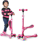 Pink 3 Wheel Scooter with Seat for Kids – Light-Up LED Wheels, Adjustable Handlebar and Seat, Smooth PU Wheels, Wide Anti-Slip Deck, Rear Foot Brake – Toddler Outdoor Toys for Ages 2+ by TinyTreasures Baby Boutique