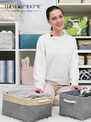TheWarmHome Decorative Basket Rectangular Fabric Storage Bin Organizer Basket with Handles for Clothes Storage (Gold&Grey, Medium-1Pack,13.8L*9.8W*6.7H) by TinyTreasures Baby Boutique