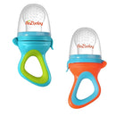 RaZbaby Baby Solids/Frozen Fruit Feeder Pacifier, Infant Teether Toy 6M+, BPA-Free, Safely Introduce Solids, Natural Teething Relief, Dishwasher Safe, Freezable – Blue & Orange 2-Pack by TinyTreasures Baby Boutique