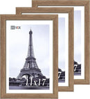 VCK 11x17 Picture Frame Set of 3 - Brown Walnut, Natural Textured Solid Wood Picture Poster Frame, Wall Gallery Frame by CozyNest Decor