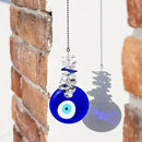 Blue Glass Evil Eye Talisman with Crystal Beads - Good Luck Charm, Home, Office, Car Decoration, Blessing Ornament, Reflects Negative Energy by GreenHaven Gardens