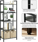 NUMENN Bookshelf, 5 Tier Bookshelves, Home Office Bookcase Shelf Storage Organizer, Free Standing Storage Shelving Unit for Bedroom, Living Room and Home Office, Dark Grey