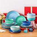 vancasso Bonita Dinnerware Set Blue Stoneware 18 Pieces Service for 4, Handpainted Spirals Pattern Stoneware Plates and Bowls Set by CozyNest Decor