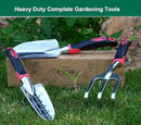 ESOW Garden Tool Set with Non-Slip Rubber Handle, 3 Piece Cast-Aluminum Heavy Duty Gardening Kit Includes Hand Trowel, Transplant Trowel and Cultivator Hand Rake, Red by GreenHaven Gardens
