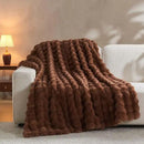 Lotus Karen Faux Fur Throw Blanket Dark Coffee - Big Bubble Rabbit Fluff Blanket for Couch Bed Sofa,Softest Fluffy Fuzzy Cozy Blanket,Thick Furry Plush Shaggy Warm Blankets for Women,90x90 Inches by CozyNest Decor