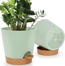 8-Inch Plant Pots, Self-Watering Planters with Drainage Holes & Saucers for Indoor and Outdoor Plants (2-Pack, Green) by GreenHaven Gardens