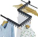 Gezen Clothes Drying Rack, Wall Mounted Drying Rack Clothing Retractable, Foldable Clothes Hanger Rack with 24 Hooks for Laundry Room Organization and Storage, Space Saving, Collapsible, Quad-Fold by CozyNest Decor
