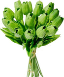 Mandy's Artificial Tulips 20 Stems Green PU Faux Flowers for Wedding Home Decor 13.5 Inch by CozyNest Decor