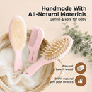 Baby Hair Brush and Comb Set for Newborn - Wooden Baby Hair Brush Set with Soft Goat Bristle, Baby Brush Set for Newborns, Baby Brush and Comb Set Girl, Boy, Toddler Cradle Cap Brush (Oval, Blush) by TinyTreasures Baby Boutique